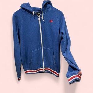 Royal blue varsity stripe trim DC Shoes hoodie sweatshirt broken in soft